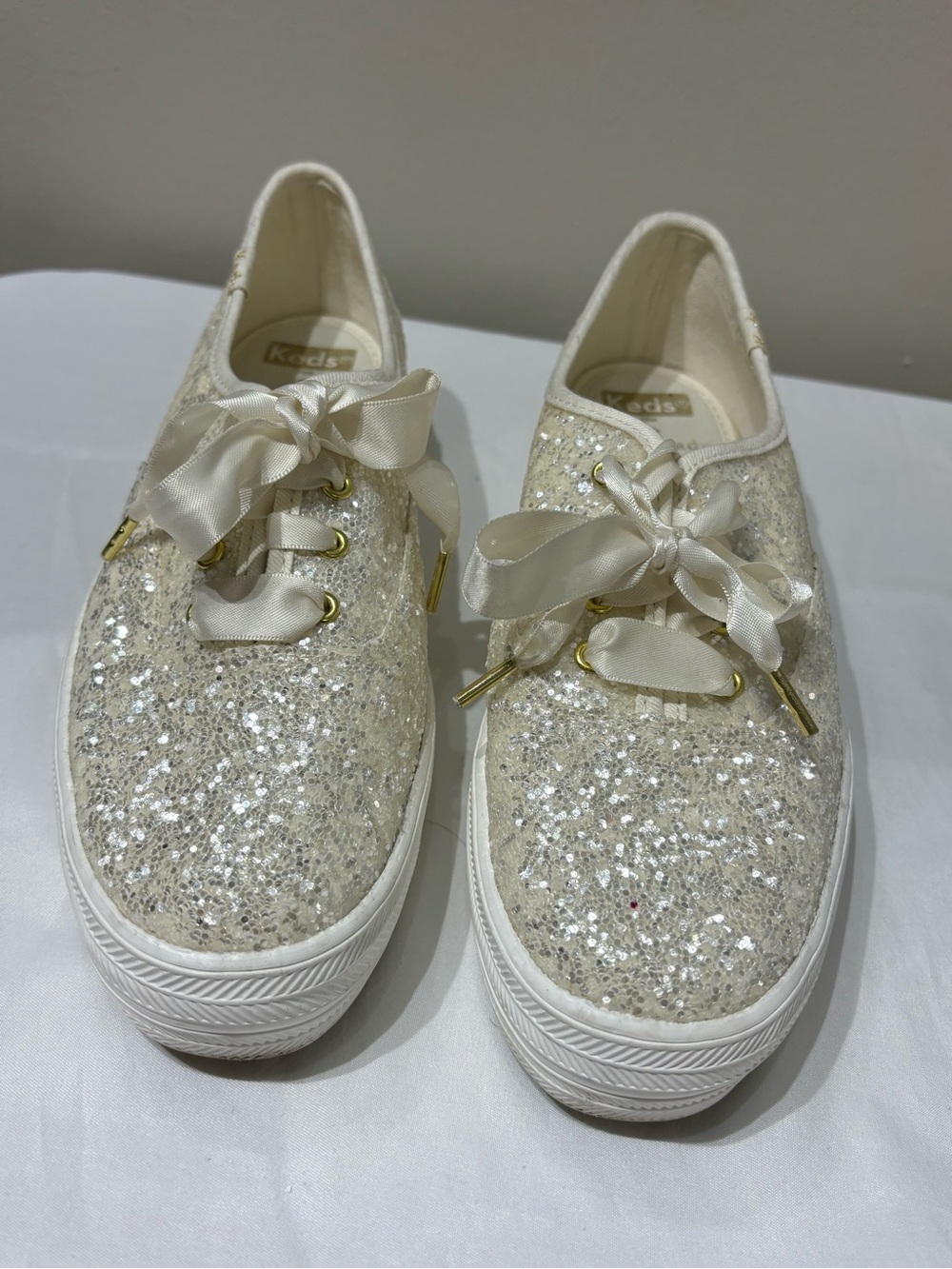 Kate Spade x Keds Ivory Glitter Ribbon Sneakers